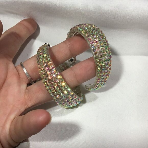 Iridescent Gemstone Lined Hoops (UC3) - Picture 6 of 7